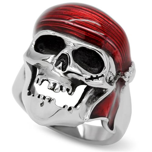 RED ENAMEL SKULL PIRATE STAINLESS STEEL RING-size6